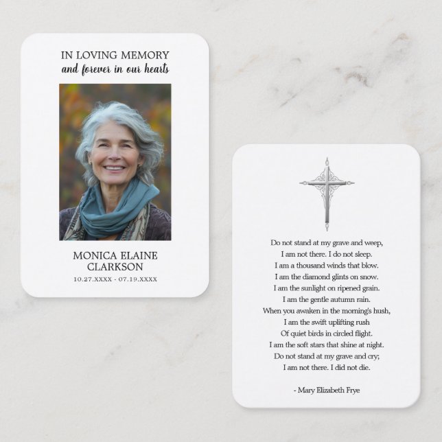 Carte De Visite Simple Funeral Memorial Photo Prayer Card (Devant / Derrière)