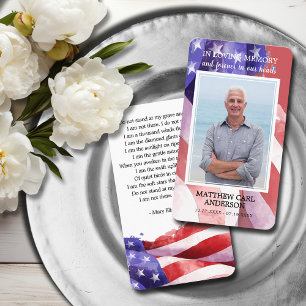 Carte De Visite Simple Funeral Memorial Photo US Flag Prayer Card