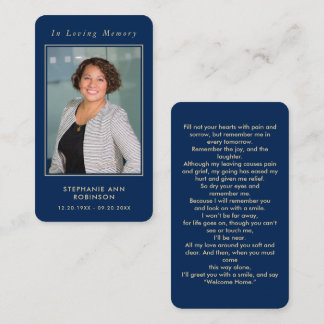 Carte De Visite Simple Funeral Photo Blue Gold Memorial Card