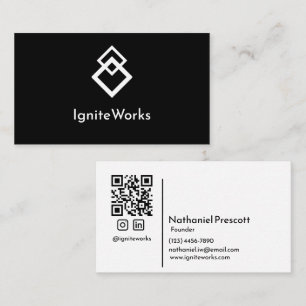 Carte De Visite Simple Gras Moderne apparence Noir Blanc QR Code