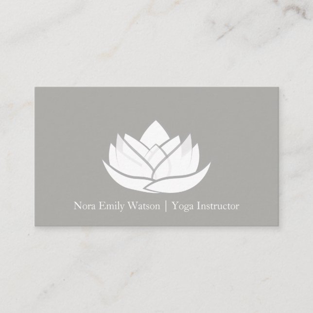 Carte de visite simple gris et blanc lotus (Devant)