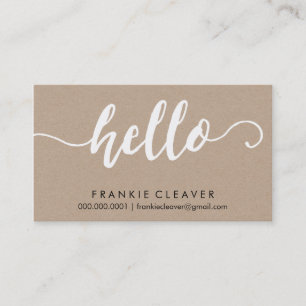 Carte De Visite SIMPLE HELLO SCRIPT à main type kraft blanc