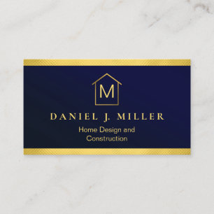 Carte De Visite Simple Home Logo Monogramme Moderne Marine Bleu