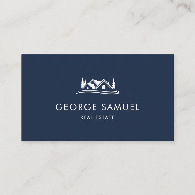 Carte De Visite Simple Home Logo Navy Blue Realtor, Real Estate (Devant)