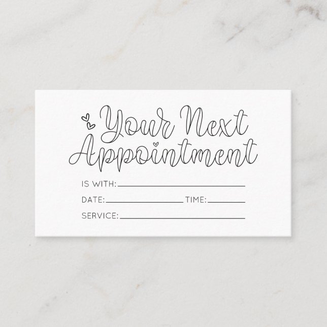 Carte De Visite Simple Joli Coeur Blanc Typographie Rendez-vous (Devant)
