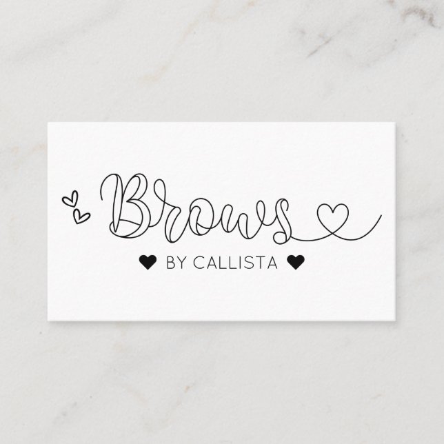 Carte De Visite Simple Joli Coeur noir blanc Typographie Brosses (Devant)