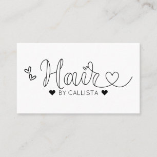 Carte De Visite Simple Joli Noir Coeurs Blancs Typographie Cheveux