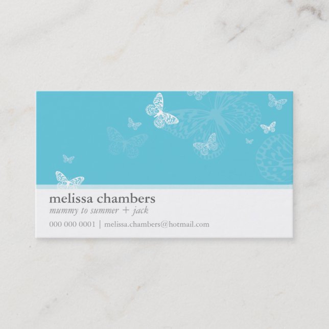 CARTE DE VISITE simple joli papillon bleu aqua (Devant)