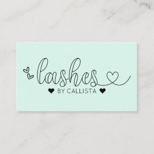 Carte De Visite Simple Jolie Menthe Coeurs verts Typographie Lashe