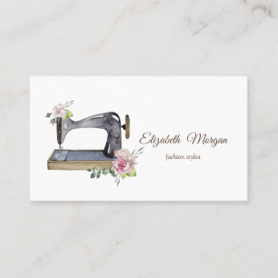 Carte De Visite Simple machine à coudre florale à l'aquarelle 