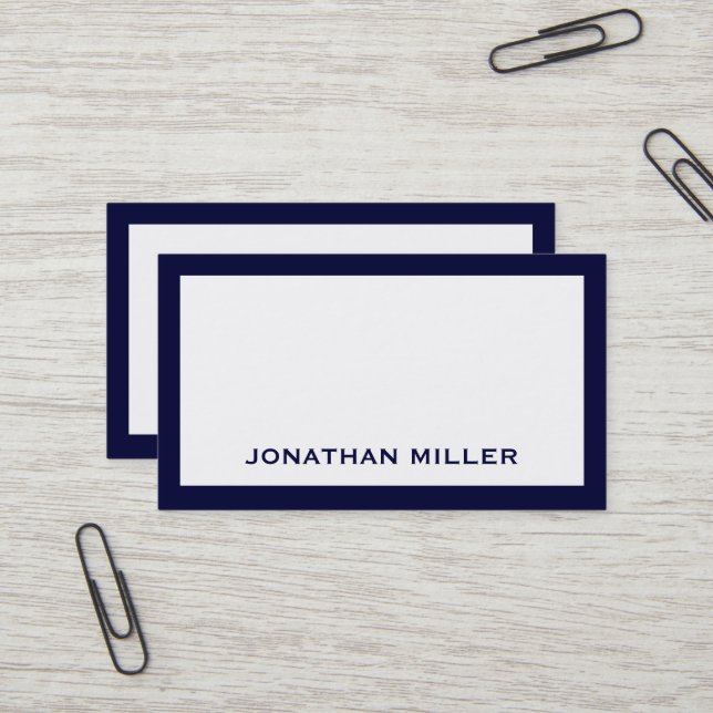Carte De Visite Simple marine et typographie blanche (Devant/Arrière en situation)