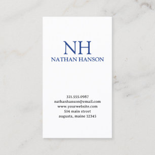 Carte De Visite Simple minima gras Monogramme bleu moderne