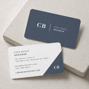 Carte De Visite Simple minimal bleu marine monogramme 