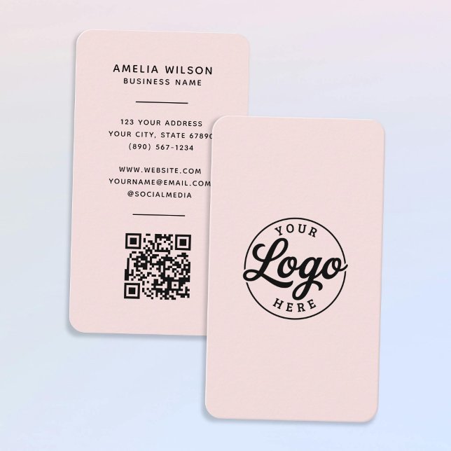 Carte De Visite Simple Minimalist Logo QR Code Blush Pink  (Créateur téléchargé)