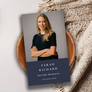 Carte De Visite Simple minimaliste Marine Bleu Professionnel Photo