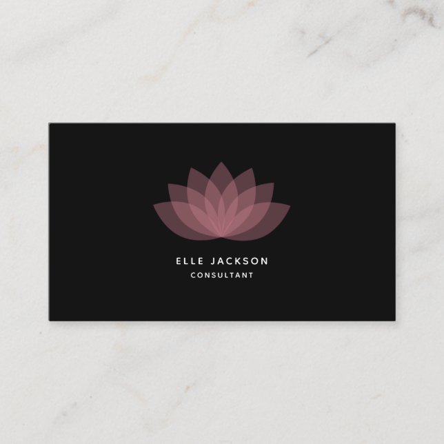 Carte De Visite Simple minimaliste rose lotus noir (Devant)