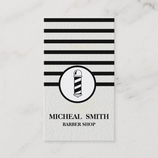 Carte De Visite Simple minimaliste Striped Chic Barbershop Busines (Devant)