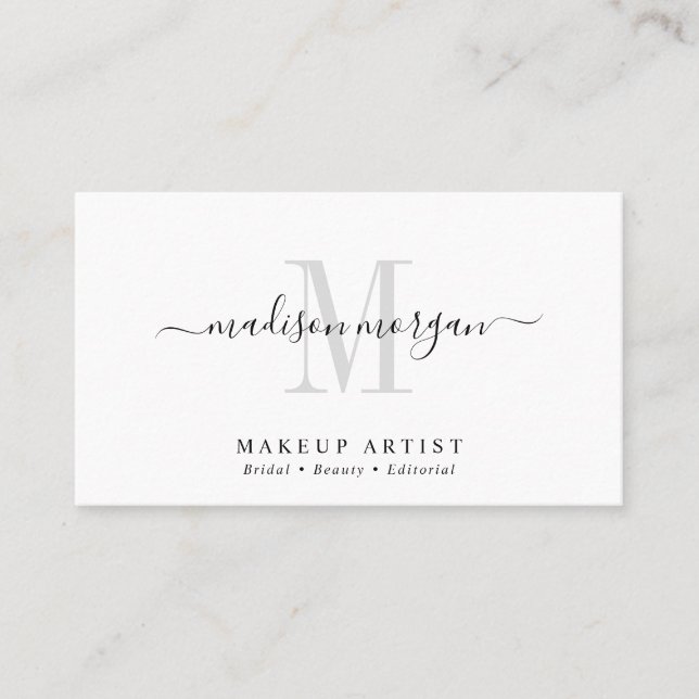 Carte De Visite Simple Modern Makeup Artist Script Monogramme (Devant)