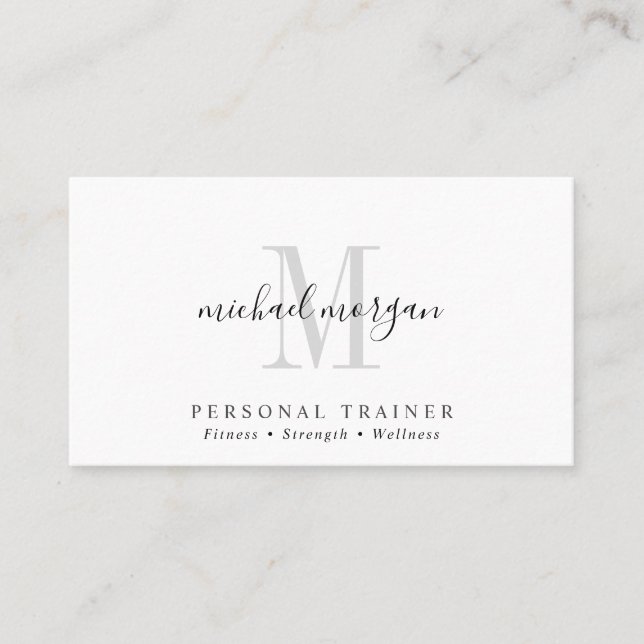 Carte De Visite Simple Modern Personal Trainer Script Monogram (Devant)