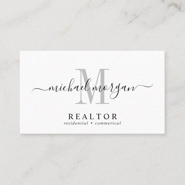Carte De Visite Simple Modern Realtor Script Monogram (Devant)