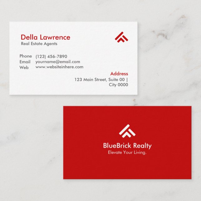 Carte De Visite Simple Modern Red Real Estate Agent Realtors  (Devant / Derrière)