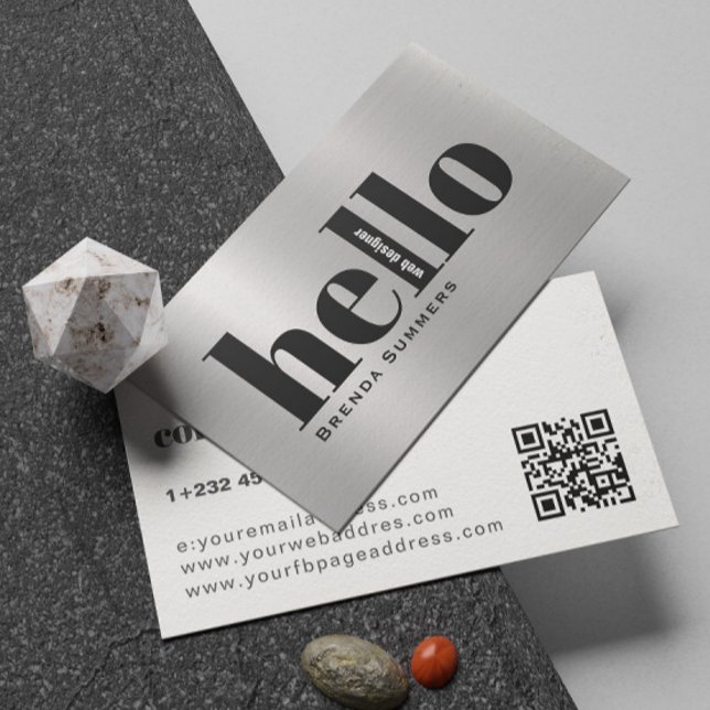 Carte De Visite Simple Modern Silver & White Background  (Créateur téléchargé)