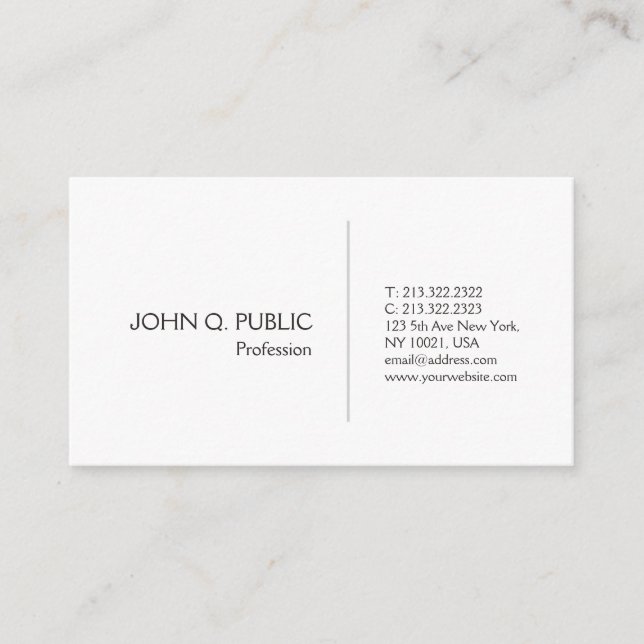 Carte De Visite Simple moderne blanc élégant professionnel (Devant)