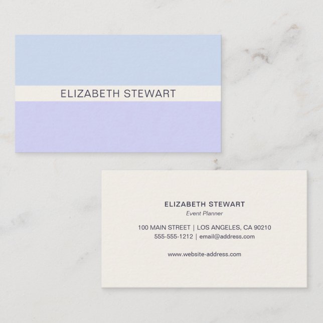 Carte De Visite Simple moderne bleu clair et Lavender Professional (Devant / Derrière)