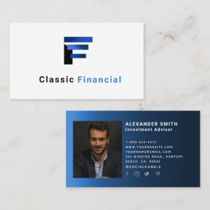 Carte De Visite Simple moderne Blue Financial Photo Professionnel