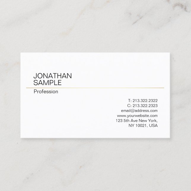 Carte De Visite Simple Moderne Design élégant Blanc Plaine Or tend (Devant)