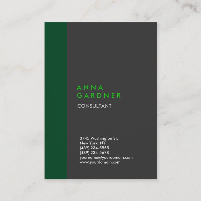 Carte De Visite Simple moderne Elégant Gris Vert Gris Gris Minimal (Devant)