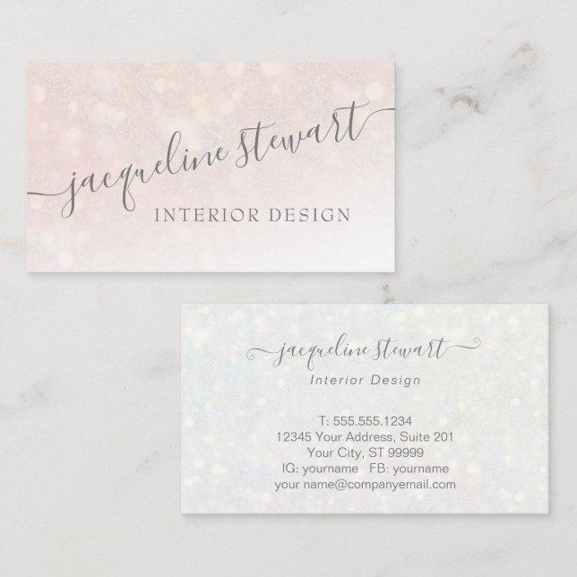 Carte De Visite Simple, moderne, Lumineuse, rose pâle Professionne (Devant / Derrière)