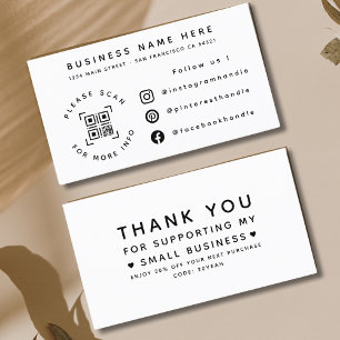 Carte De Visite Simple moderne Merci d'entreprise QR Code Sociales