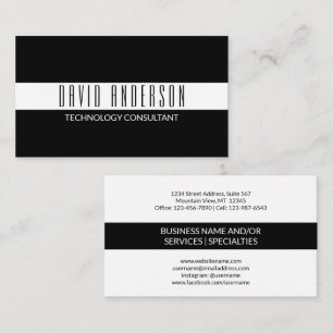 Carte De Visite Simple moderne minimaliste noir blanc bande élégan