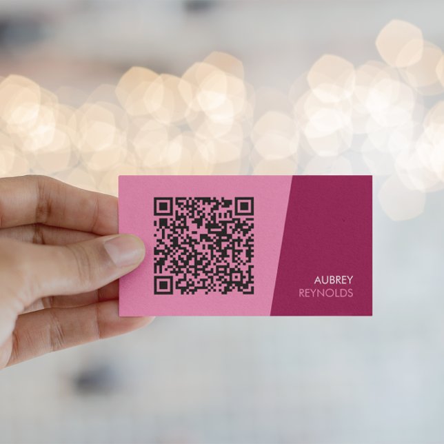 Carte De Visite Simple moderne minimaliste QR Code rose (Créateur téléchargé)