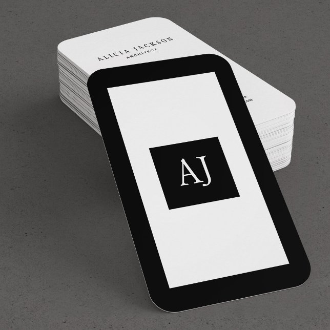 Carte De Visite Simple moderne monogrammed élégant noir blanc (You can choose the ROUNDED CORNERS)