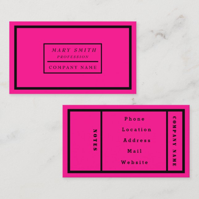 Carte De Visite Simple moderne Neon Fluorescent rose (Devant / Derrière)
