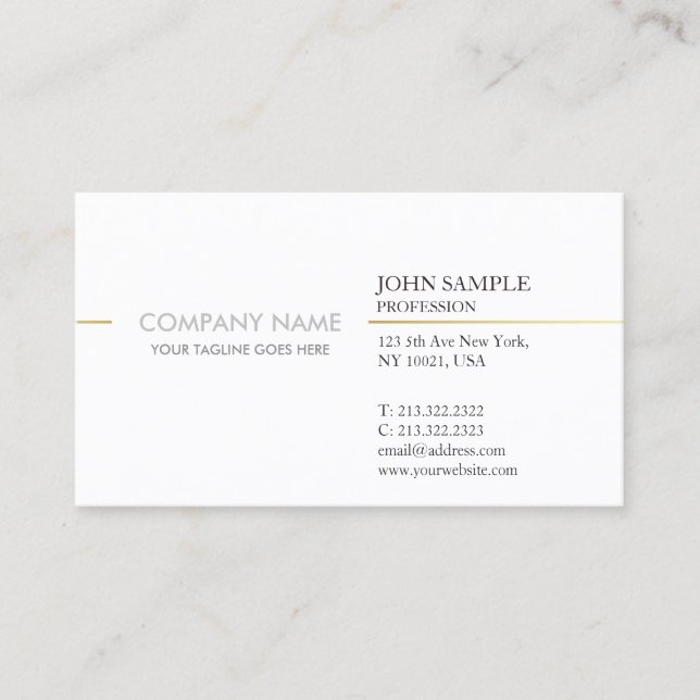 Carte De Visite Simple moderne Professionnel Élégant Or Blanc (Devant)