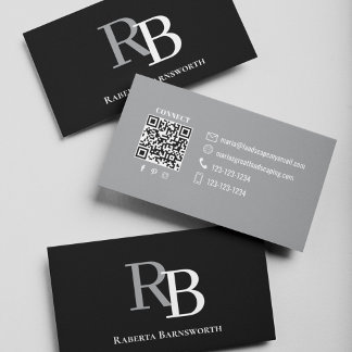 Carte De Visite Simple Monogram QR Code Black | Connect with Me