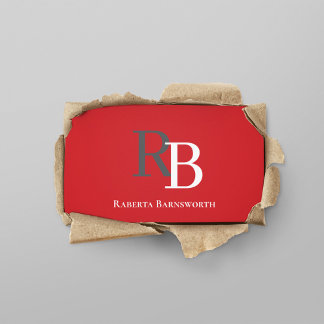 Carte De Visite Simple Monogram QR Code Red | Connect with Me