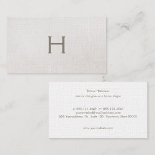Carte De Visite Simple Monogramme Linge Beige, Élégant Minimaliste