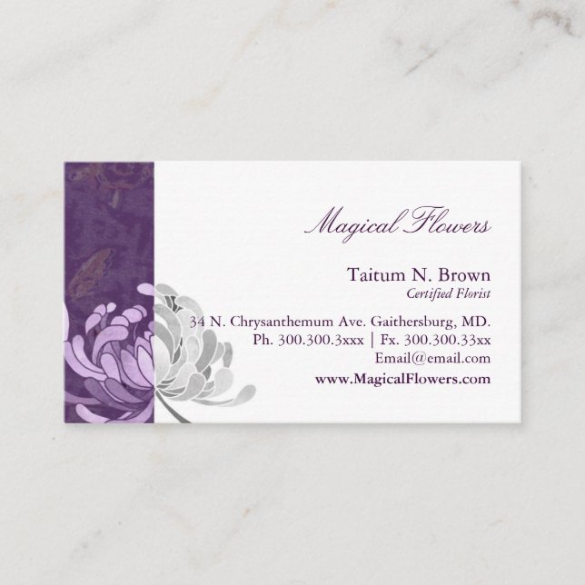 Carte De Visite Simple Monotone Flower personnel (Devant)