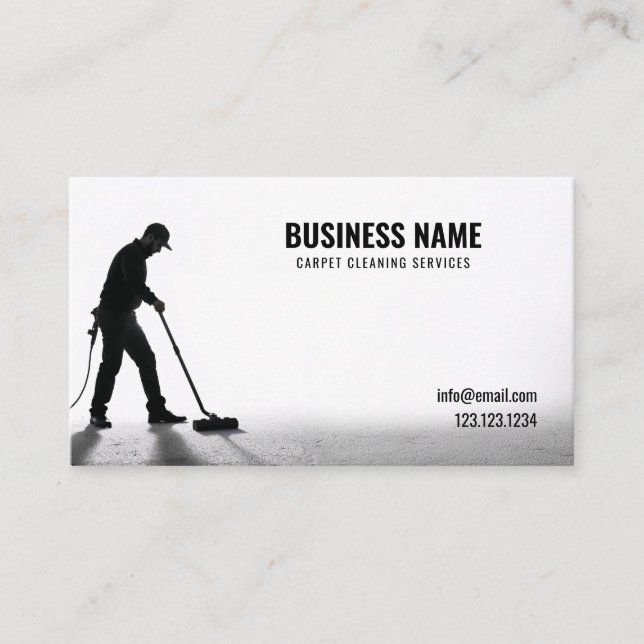 Carte De Visite Simple Moquette de nettoyage noir et blanc Silhoue (Devant)