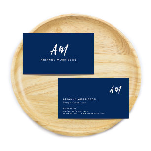 Carte De Visite Simple Navy Blue Deux Monogrammes Décontracté Scri