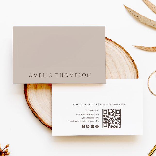 Carte De Visite Simple Neutral Beige Professional QR Code (Créateur téléchargé)
