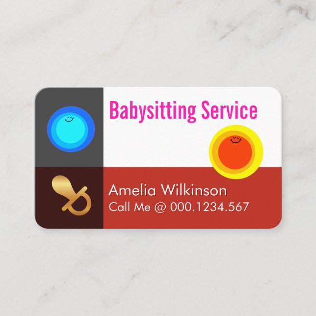 Carte De Visite Simple Night and Day Babysitting Service (Devant)
