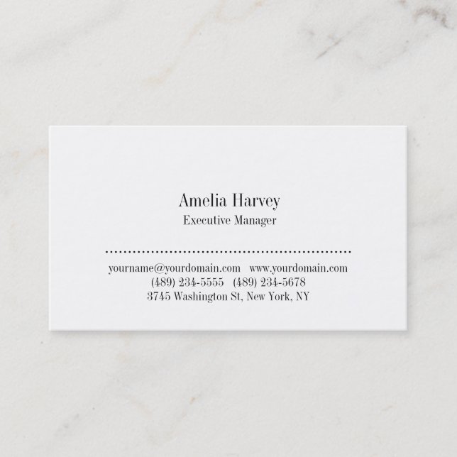 Carte De Visite Simple Noir & Blanc Classique Professionnel (Devant)