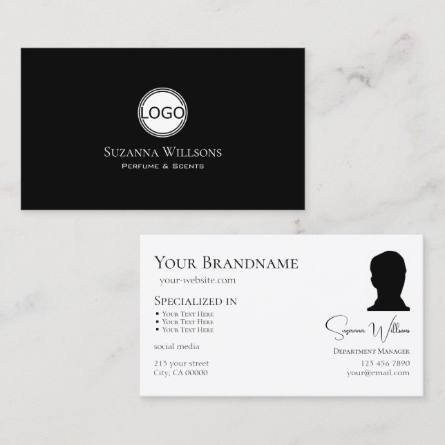 Carte De Visite Simple noir clair avec logo et photo chic (Devant / Derrière)