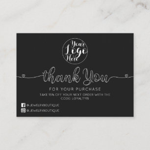 Carte De Visite Simple Noir Coeurs manuscrits Merci client