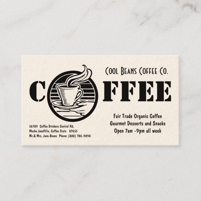 Carte De Visite Simple noir et blanc de café de café-restaurant (Devant)